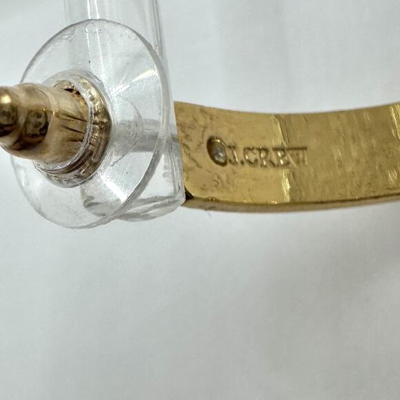 J Crew Gold White Striped Enamel Hoop Earrings Preppy Summer Casual - Picture 5 of 9